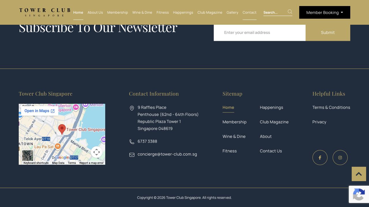 Tower Club Singapore website